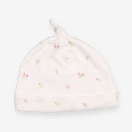 Baby hat white embroidered flowers