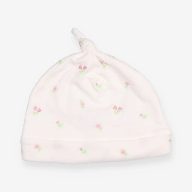 Baby hat white embroidered flowers