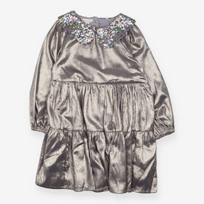 Dress LS silver sequin collar lined