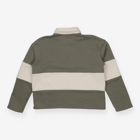 Khaki Green Cropped Rugby Sweater – White Stripe L