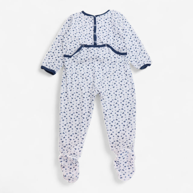 Sleepsuit white velour blue boats and anchors 