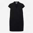Navy Blue Crepe Stretch Lined V-Neck Short Sleeve 