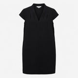 Navy Blue Crepe Stretch Lined V-Neck Short Sleeve 