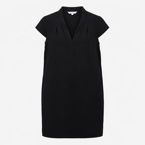Navy Blue Crepe Stretch Lined V-Neck Short Sleeve 