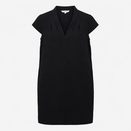 Navy Blue Crepe Stretch Lined V-Neck Short Sleeve 