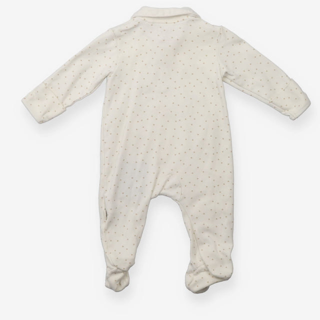 Collared Sleepsuit Cream Light Brown Stars, Embroi