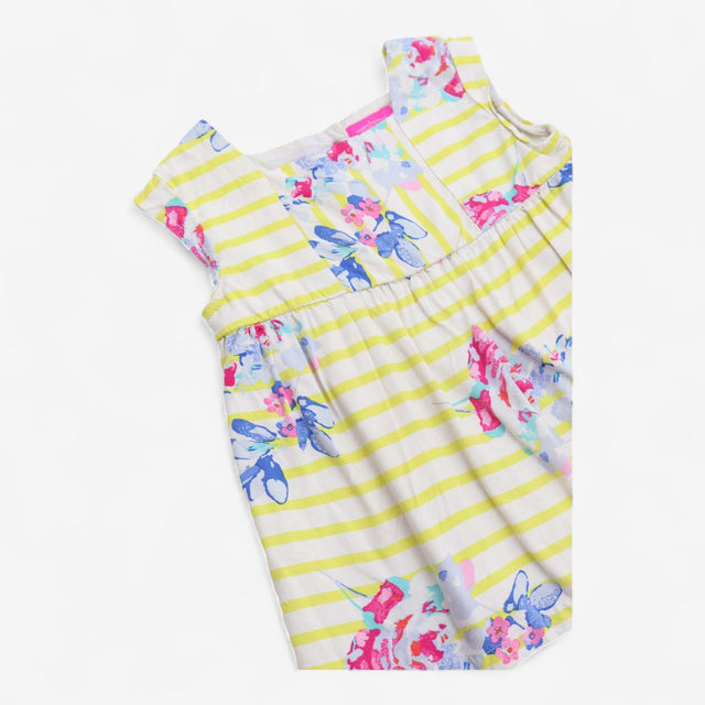 Tunic Short Sleeve Yellow Stripe with Flowers