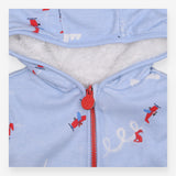 Reversible hoodie zip white fleece and blue plane