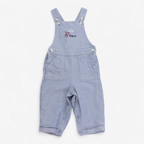 Dungarees blue woven with bike applique