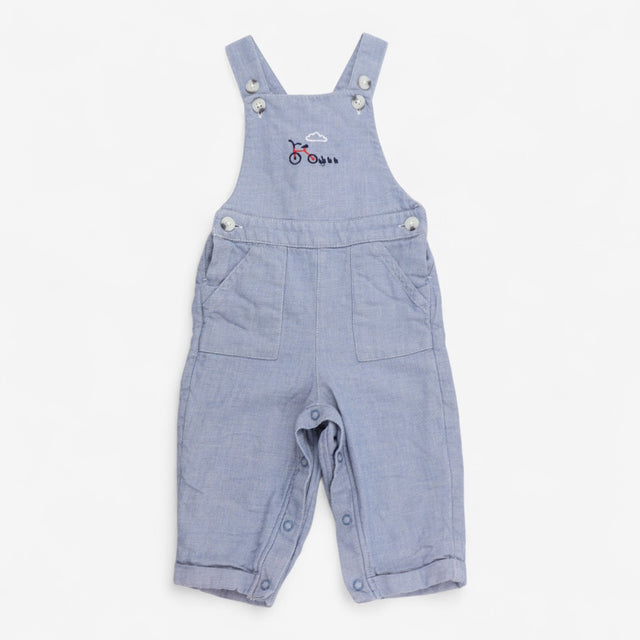 Dungarees blue woven with bike applique