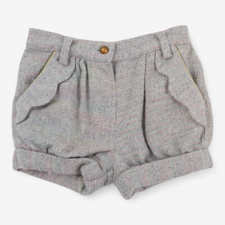 Tweed Grey & Pink Fleck Shorts with Gold Trim