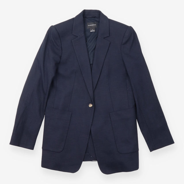 Club Monaco Navy Blue Textured Single Breasted Bla