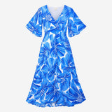 Maxi Dress Floral Print V Neck Button Front