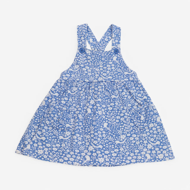 Dress pinafore style blue with birds