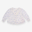White Blouse with Blue Flowers and Lace Detail