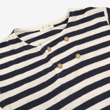 T-Shirt Navy Striped Brown Buttons
