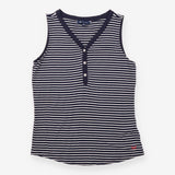 Sleeveless Henley Top Stripe Jersey Navy White