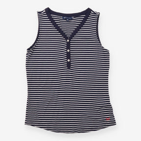 Sleeveless Henley Top Stripe Jersey Navy White