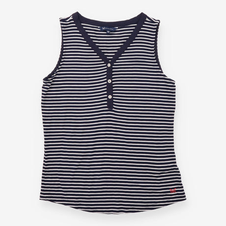 Sleeveless Henley Top Stripe Jersey Navy White