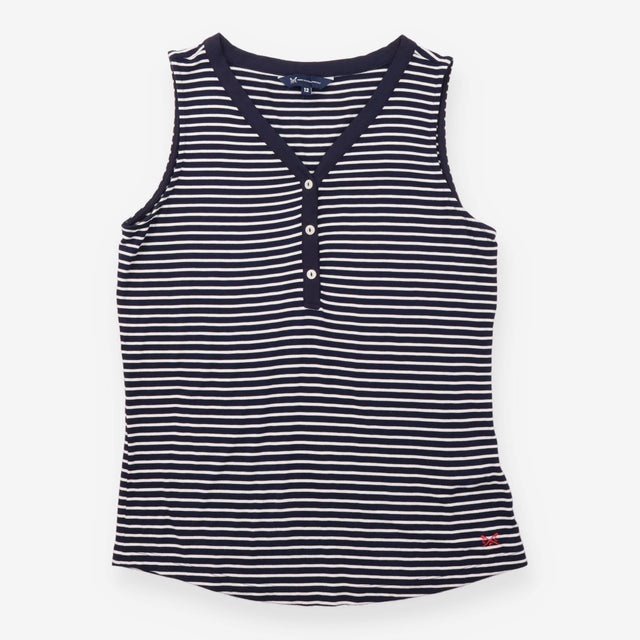 Sleeveless Henley Top Stripe Jersey Navy White