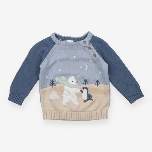 Sweater Blue and Cream Polar Bear and Penguin Pals