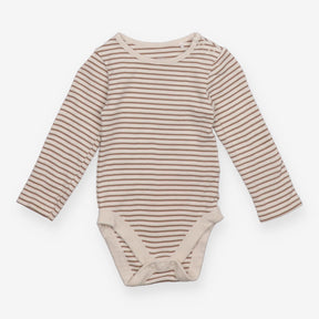 Bodysuit long sleeve brown and white stripe