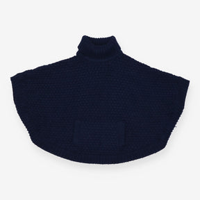 Navy Roll Neck Poncho with Pocket