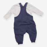 Blue Jersey Dungarees with Striped Long Sleeve