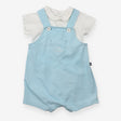 Outfit blue jersey dungarees white collar bodysuit
