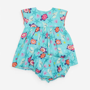 Blue Sealife Woven Dress & Bloomers