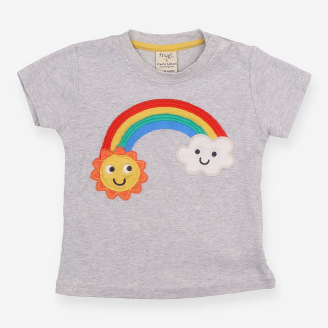 Tee Grey with Rainbow with Sun and Cloud Applique