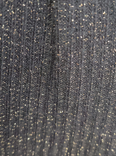 Metallic Sparkle V-Neck Long Sleeve Top Black Gold
