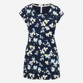 Dress Navy Blue Floral Print Cap Sleeve Scoop Neck
