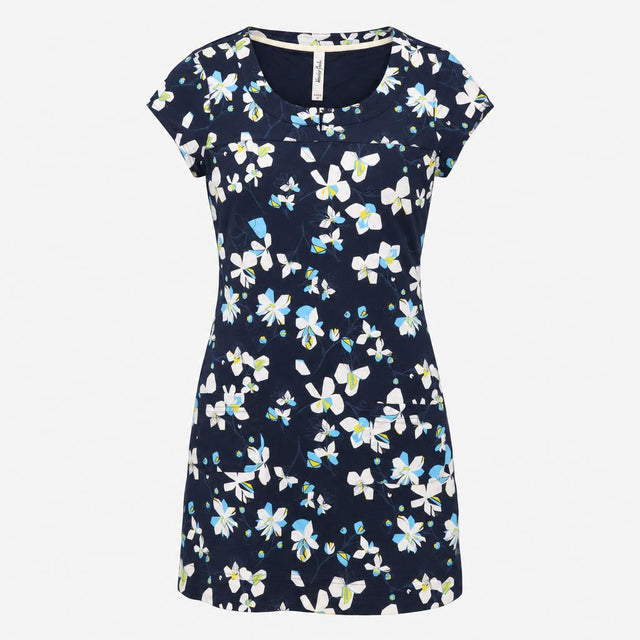 Dress Navy Blue Floral Print Cap Sleeve Scoop Neck