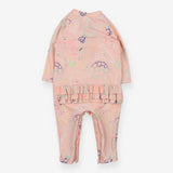 Pink ruffle bottom swimsuit with jellyfish