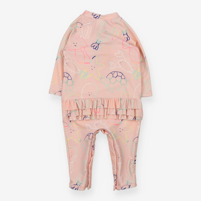 Pink ruffle bottom swimsuit with jellyfish