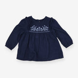 Dress Long Sleeved Navy Gingham Flower Applique
