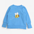 Sweater blue bee applique with flower elbows