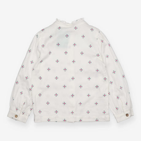 Frill Collar Blouse White with Pink Green Floral