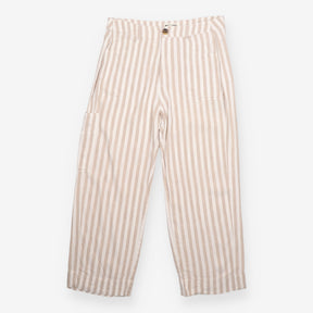 Linen Trousers Neutral Stripe Straight Leg