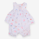 Blue Striped Dogs Tunic Romper Outfit