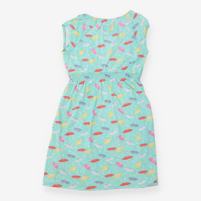 Dress Aqua Parasol Print Organic Cotton V-Neck Wra