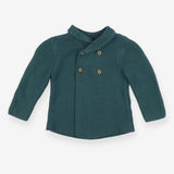 Green collared cardigan with wooden button