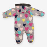 Pramsuit grey with coloured hearts