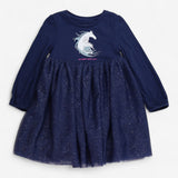 Dress Jersey Navy Frozen Print with Sparkly Tulle 
