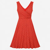 Red Polka Dot Sleeveless Jersey Wrap Style Dress
