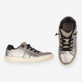 Grey trainers, black laces