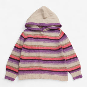 Hoodie Pullover Knit Cream and Purple Stripes
