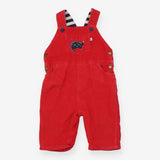 Dungarees Cord Red - Blue Dinosaur Pocket