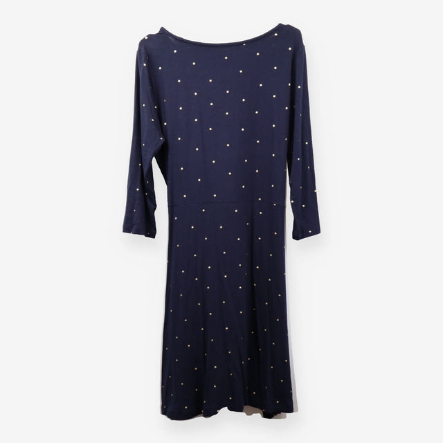 Navy Gold Spot Jersey Tea Dress Tie Waist